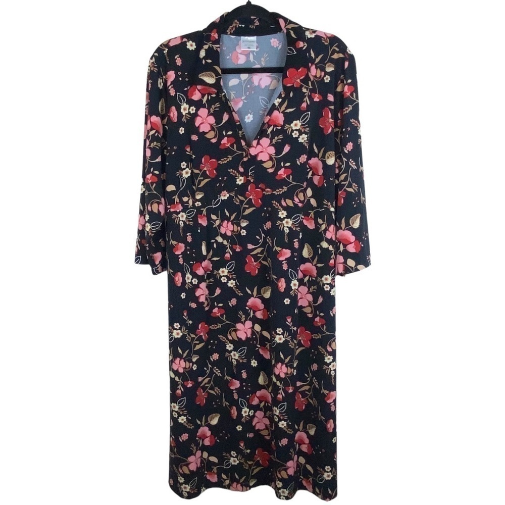 Motherhood Maternity Floral Midi Dress Size 1X Collared V Neck Back Tie